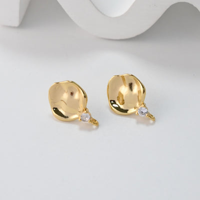 Irregular Earrings Post With Loop, Pave CZ, 18K Gold Plated, Nickel Free, S925 Silver Pin, Ear Stud Hypoallergenic Earring Findings D0470