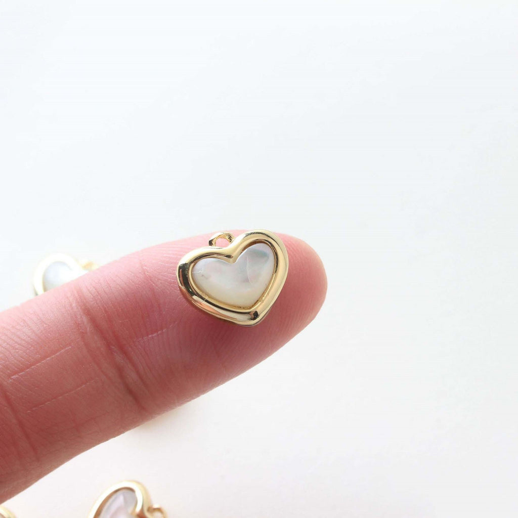 Dainty Heart Charm, Mother of Pearl Charm, 11mm, 14K Gold/Silver Plated Heart Charm for Jewelry Making GZ337