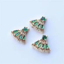 Load image into Gallery viewer, 2pcs-CZ Pave Fan Shape Charm, Cubic Zircon Crystal Fan Connector, Earring Charm,Real Gold Plated Brass, Jewelry Findings JY075-F026