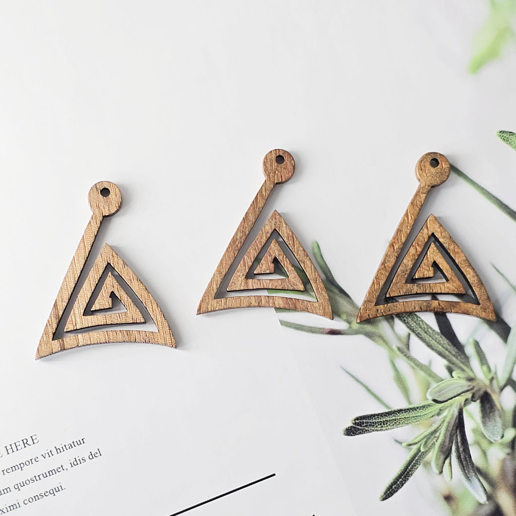 10PCS Wooden Line Triangle Pendant, Boho Wooden Earring Findings, 38.7*30.6MM, Earring Making Finding JT1010