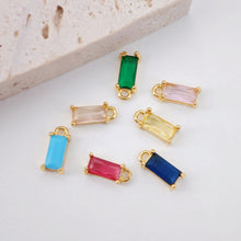 Load image into Gallery viewer, Crystal Tiny Rectangular Charms, Rainbow Color Crystal, 18K Gold Plated Rectangular Pendant, Jewelry Findings S20525