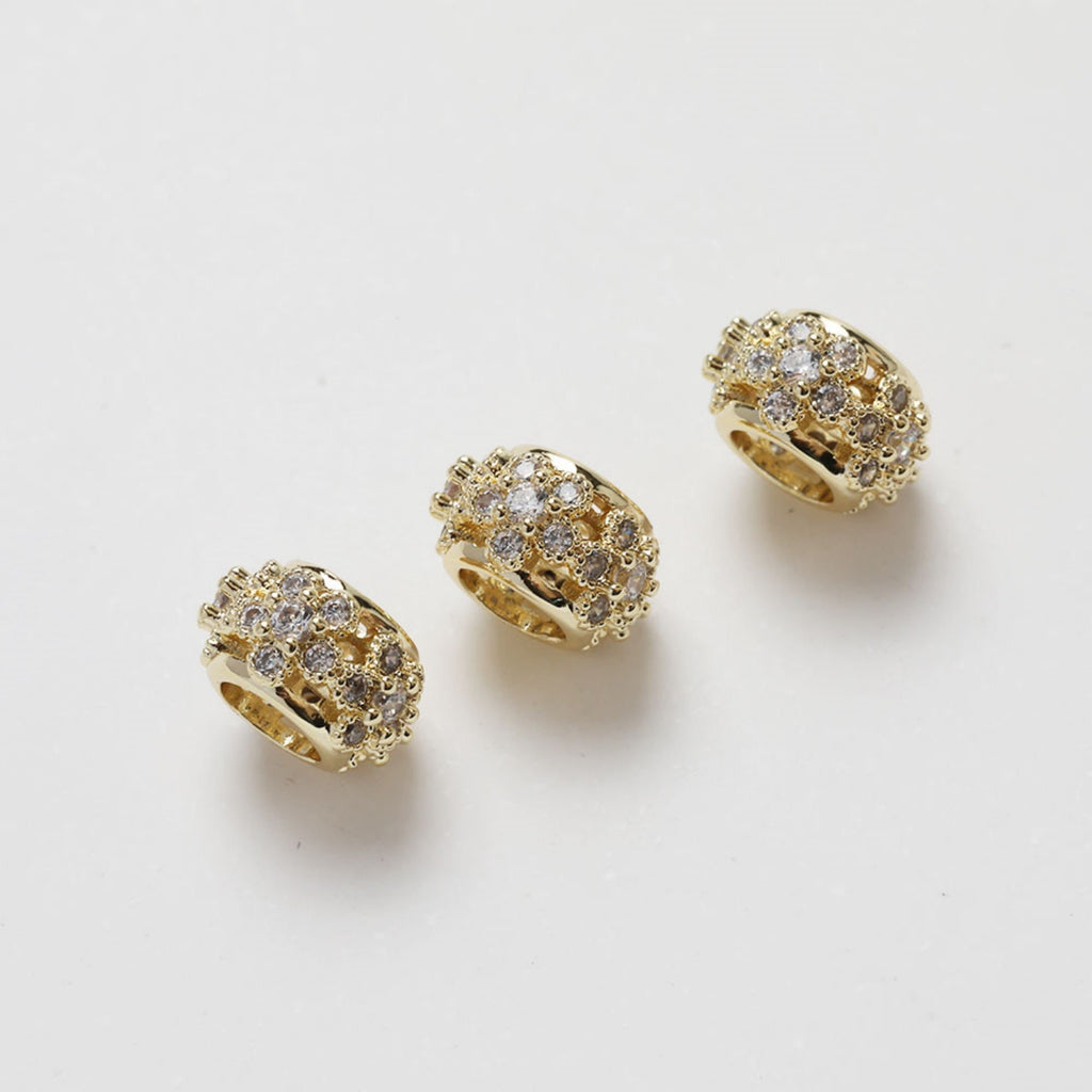 Cuentas espaciadoras con forma de flor de circonita pavé, chapadas en oro y plata de 14 quilates, cuentas redondas, delicadas cuentas para hacer aretes, accesorio de joyería GZ267