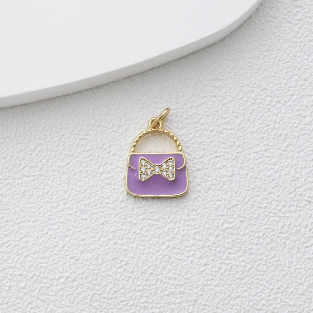 Colgante para bolso con pavé de circonitas cúbicas, bonitos dijes esmaltados para bolso, dijes chapados en oro de 18 quilates, fabricación de pulseras y collares, accesorios de joyería S1374