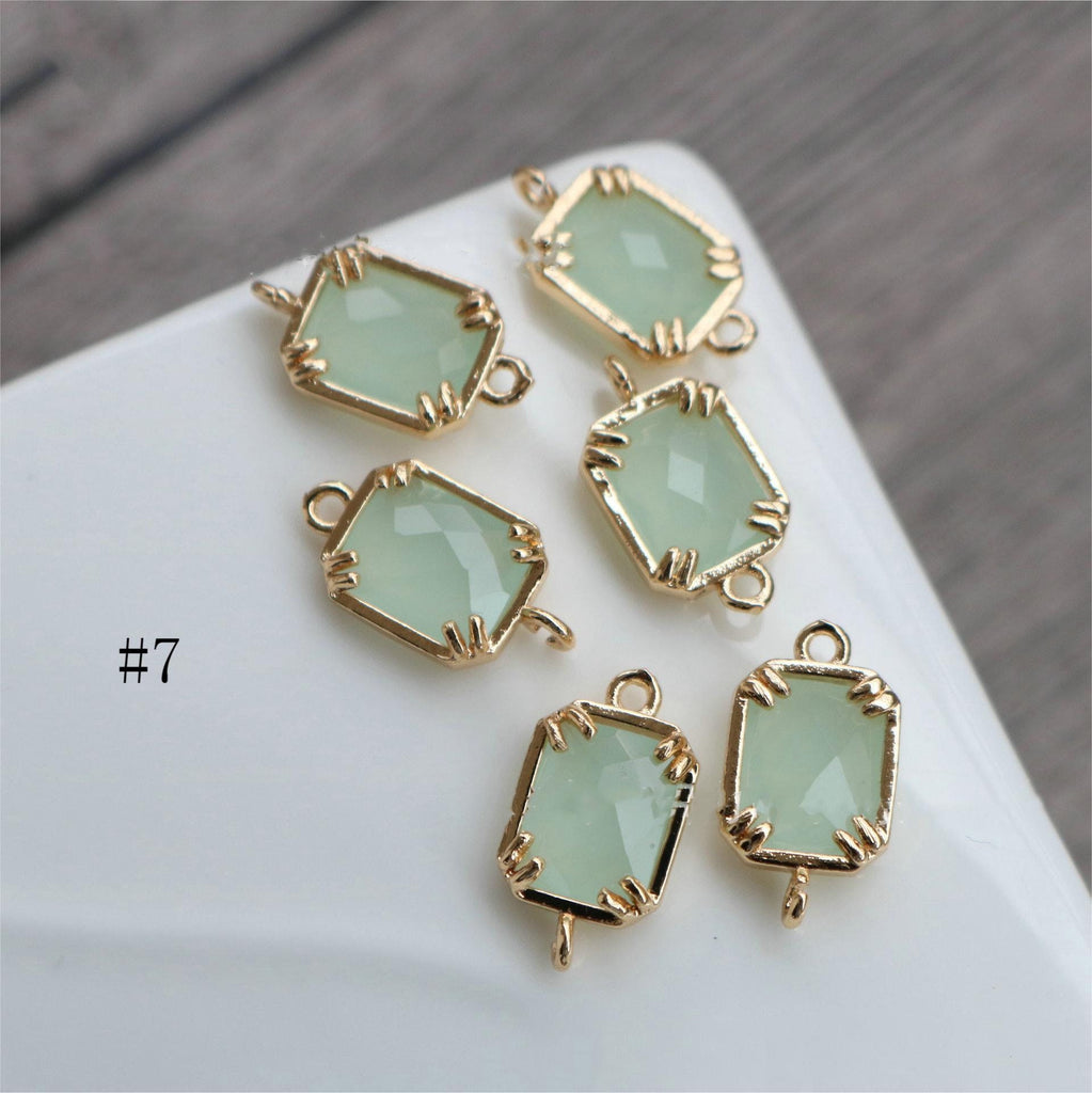 10pcs Rectangular Connector, Cubic Zircon Crystal Pendant, Bracelet Necklace Pendant, 14K Real Gold Plated, Jewelry Findings HL024-F054