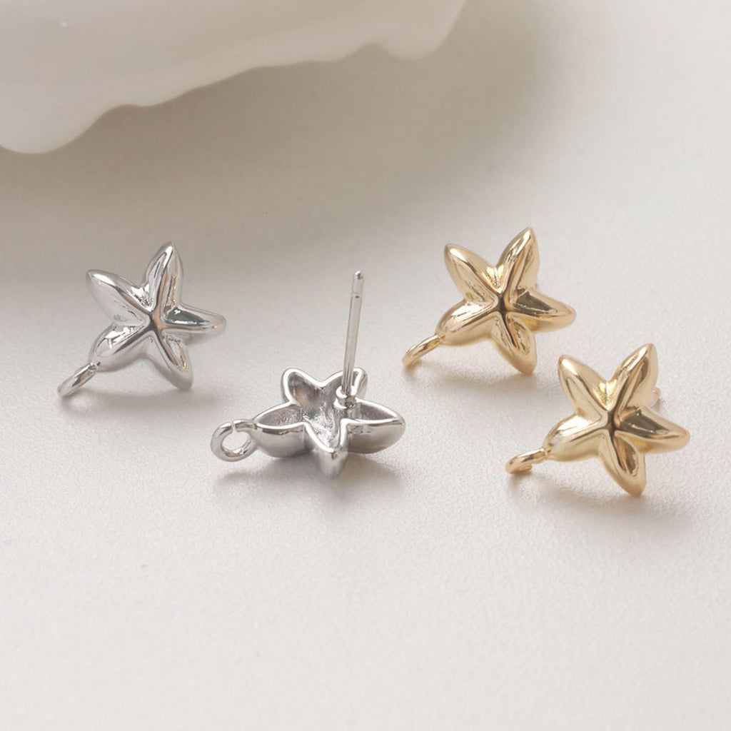 Starfish Charm, Starfish Post, Gold Marine Life, 14k Gold Plated Brass, Necklace Making, Jewelry Findings GZ756