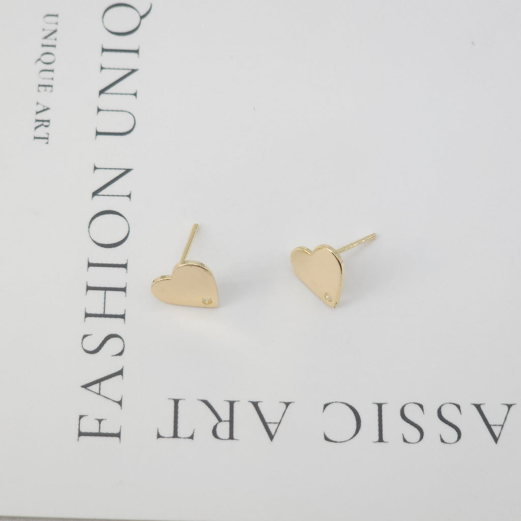 10pcs Gold Heart Earring Post, 10mm,S925 Silver Ear Pin Nickel Free Earrings, Ear Stud Loop, Hypoallergenic Earring Findings Z060