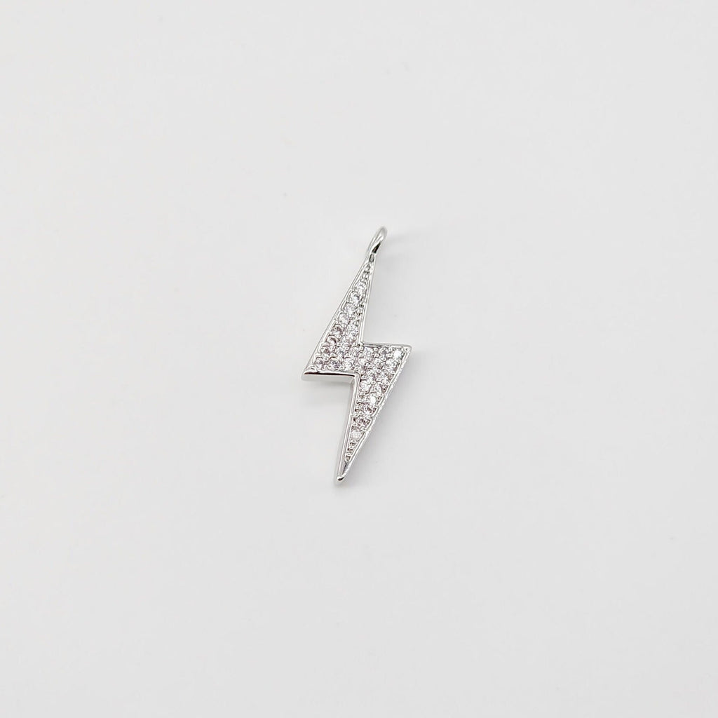 Lighting Charm, CZ Pave Pendant, 18K Gold Plated, Bracelet Making Charm, Jewelry Findings S20694