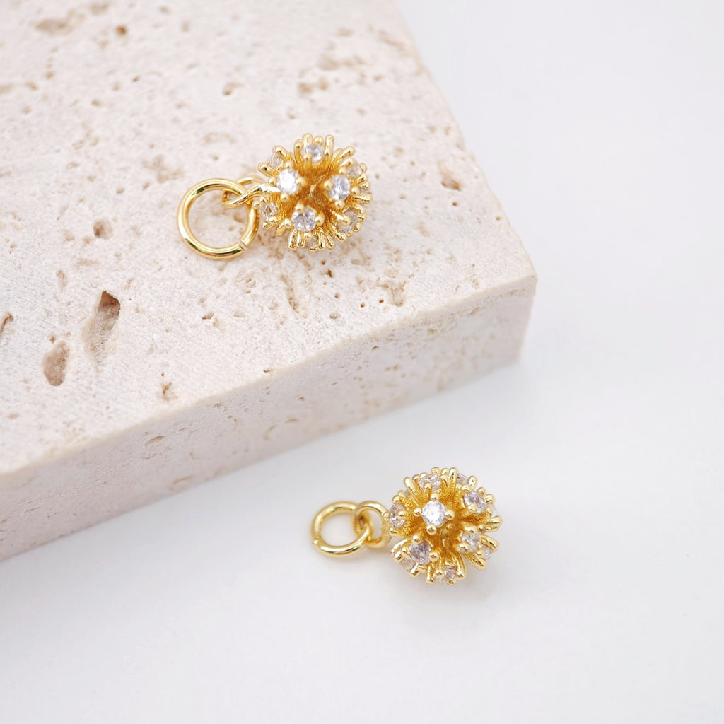 2PCS Tiny 3D Flower Charms, 18K Gold Plated Cubic Pave Charms, CZ Pave Pendant,  Necklace charms, Jewelry Findings S608