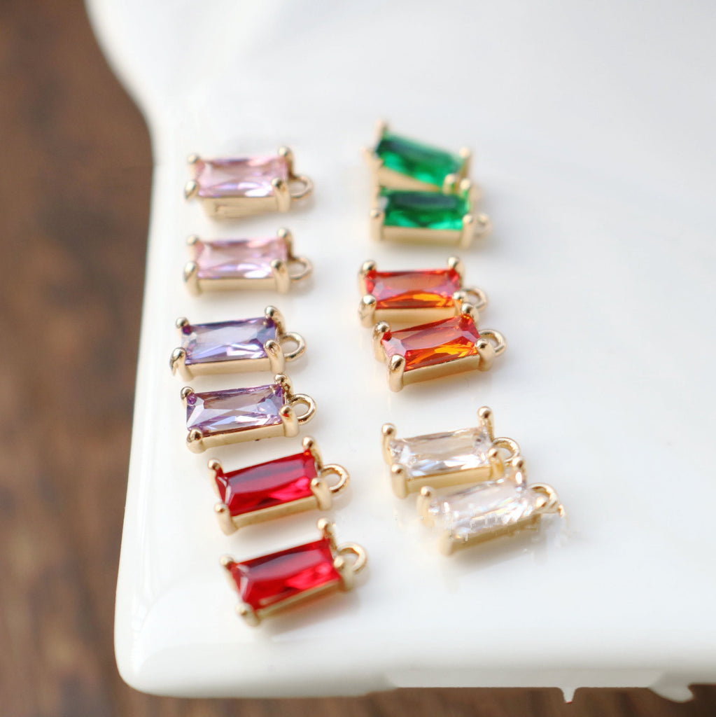 10pcs Rectangular Charm, Cubic Zircon Crystal Pendant, Bracelet Necklace Pendant, 14K Real Gold Plated, Jewelry Findings HL070-F132