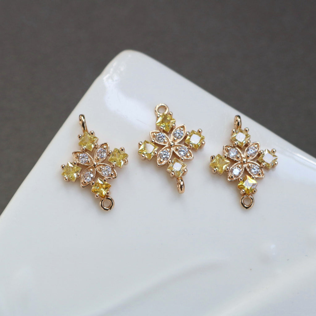 10pcs Flower Connector, Cubic Zircon Crystal Pendant, Bracelet Necklace Pendant, 14K Real Gold Plated, Jewelry Findings HL111-F038