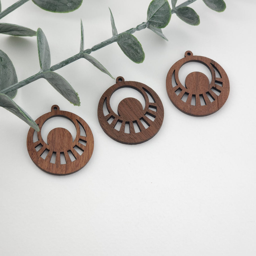Round Geometric Shape Wood Charms, Eye Wooden Pendant, Reclaimed Walnut Wood, Geometric Statement Wood Earrings Diy Ideas JT985