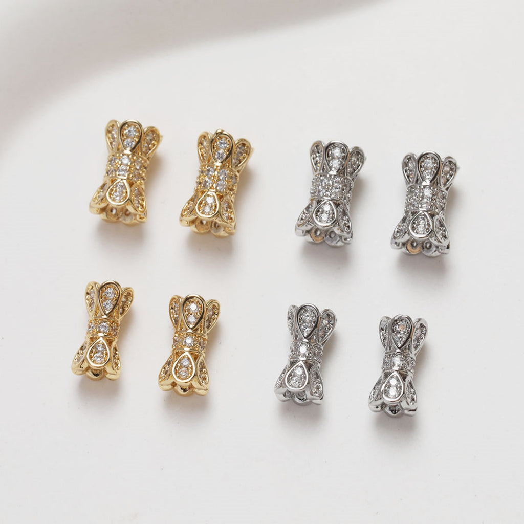 Flower Spacer Beads, 14K Gold Plated, Cubic Zirconia, 3D Flower Beads, Dainty Earring Making Beads, Jewelry Finding GZ353