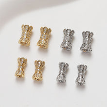 Load image into Gallery viewer, Flower Spacer Beads, 14K Gold Plated, Cubic Zirconia, 3D Flower Beads, Dainty Earring Making Beads, Jewelry Finding GZ353