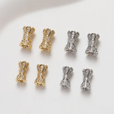 Flower Spacer Beads, 14K Gold Plated, Cubic Zirconia, 3D Flower Beads, Dainty Earring Making Beads, Jewelry Finding GZ353