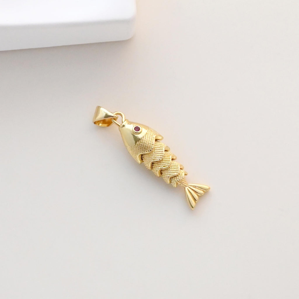 Dijes de pez dorado, dijes chapados en oro de 18 quilates, colgante de espina de pez, dijes para collar, accesorios de joyería S1328