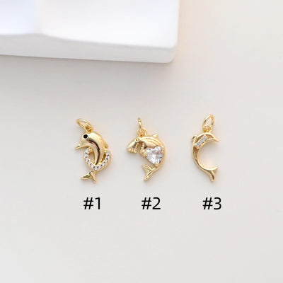 Dijes de delfín, dijes de vida marina bañados en oro de 18 quilates, pavé de circonitas, colgante de vida marina, dije para hacer collares, accesorios de joyería S1324