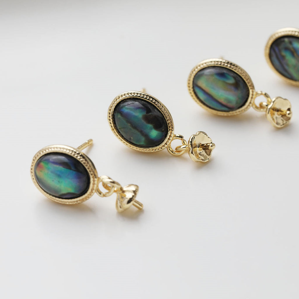 Oval Shape Post Earring, S925 Silver Ear Pin Nickel Free, MOP, Ear Stud with Peg Bail Caps for Half Drilled Earring Findings GZ502