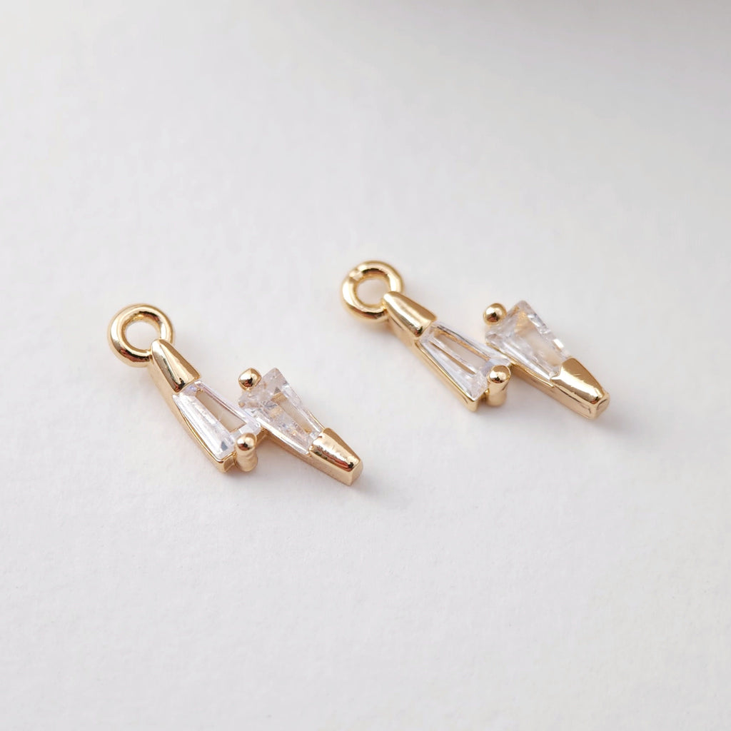 CZ Pave Lightning Pendant, Cubic Pendant, Earring Connectors, Real Gold Plated Brass Earring Charms, Jewelry Findings D0072