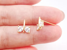 Load image into Gallery viewer, 10PCS Butterfly Ear Post with Loops, Nickel Free, Micro CZ Pave, 9x10mm, 18K Gold Plated Stud Earring Finding S270