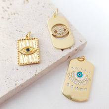 Load image into Gallery viewer, Gold Evil Eye Card Charms, Enamel Eye Pendant, 18K Gold Plated Brass, Necklace Making Charms, Jewelry Findings S20553