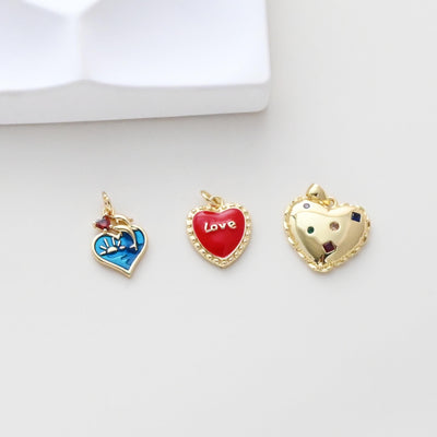 Enamel Heart Charm, 18K Gold Plated Heart Pendant, 10mm, Necklace Bracelet Making Pendant S1310