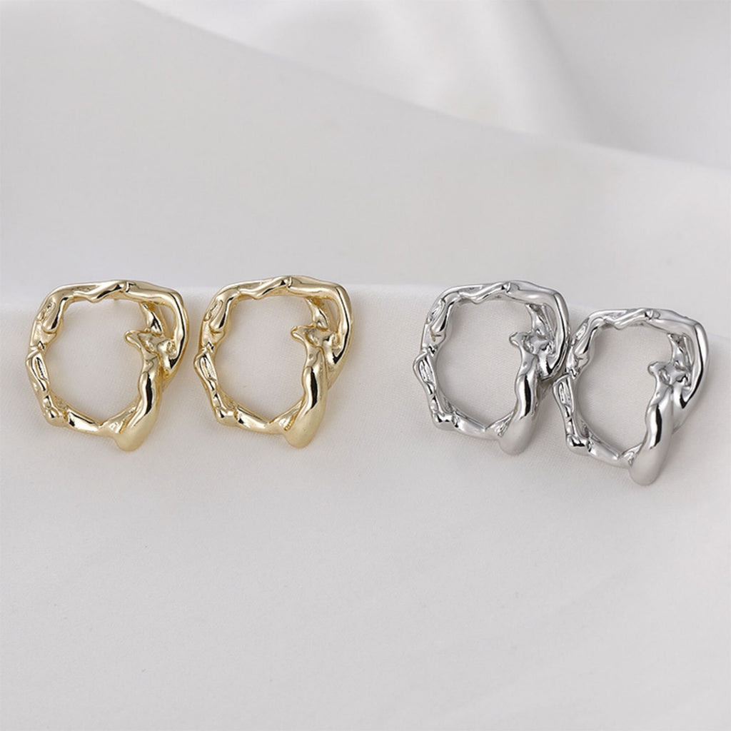 قرط أذن دائري الشكل بتصميم هندسي مجوف غير منتظم، مصنوع من الذهب/الفضة عيار 14 قيراطًا، ودبوس فضة S925 خالٍ من النيكل، مع حلقة LL167