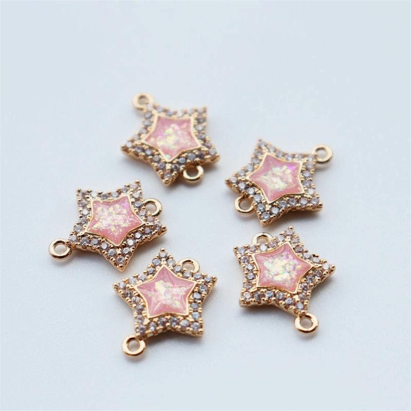 5pcs Faux Opal Star Connectors, Cubic Zircon Crystal Pendant, Bracelet Necklace Pendant, 14K Real Gold Plated, Jewelry Findings JY089-F106