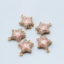 Load image into Gallery viewer, 5pcs Faux Opal Star Connectors, Cubic Zircon Crystal Pendant, Bracelet Necklace Pendant, 14K Real Gold Plated, Jewelry Findings JY089-F106