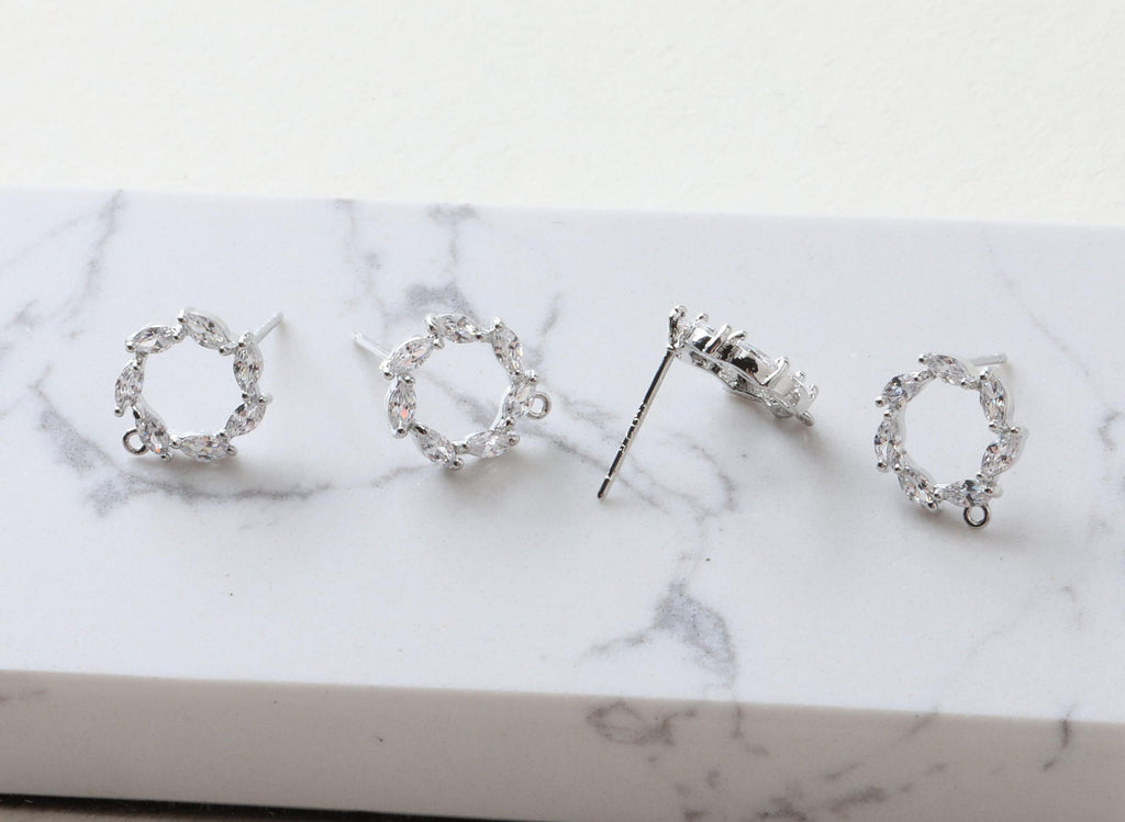 قرط دائري مع حلقات، دبوس أذن من الفضة الاسترلينية S925 خالٍ من النيكل، مرصع بأحجار الزركونيا المكعبة الصغيرة، 12 مم، مطلي بالذهب عيار 14 قيراطًا، G0014