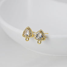 Load image into Gallery viewer, 18K Gold Post, Triangle Earrings, CZ Pave, 10.7*8.4mm, S925 silver pin, Stud Earring Nickel Free, Hypoallergenic Earring Findings D0407