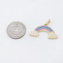 Load image into Gallery viewer, Dainty Rainbow Cloud Charm, Colorful Micro CZ Pave Rainbow Pendant, 36mm, 18K Gold Plated, Necklace Making Charm, Jewelry Findings S20476