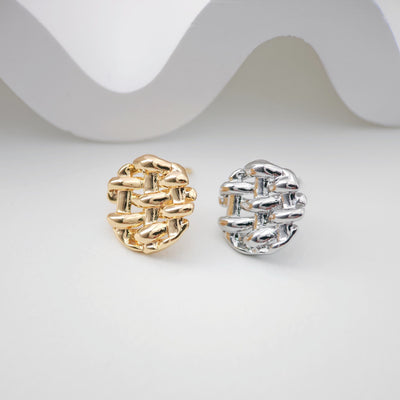 Woven Round Earring Post, 14K Gold Plated, S925 Silver Pin, Nickel Free Earrings, Irregular Shape Ear Stud with Loop ZX180