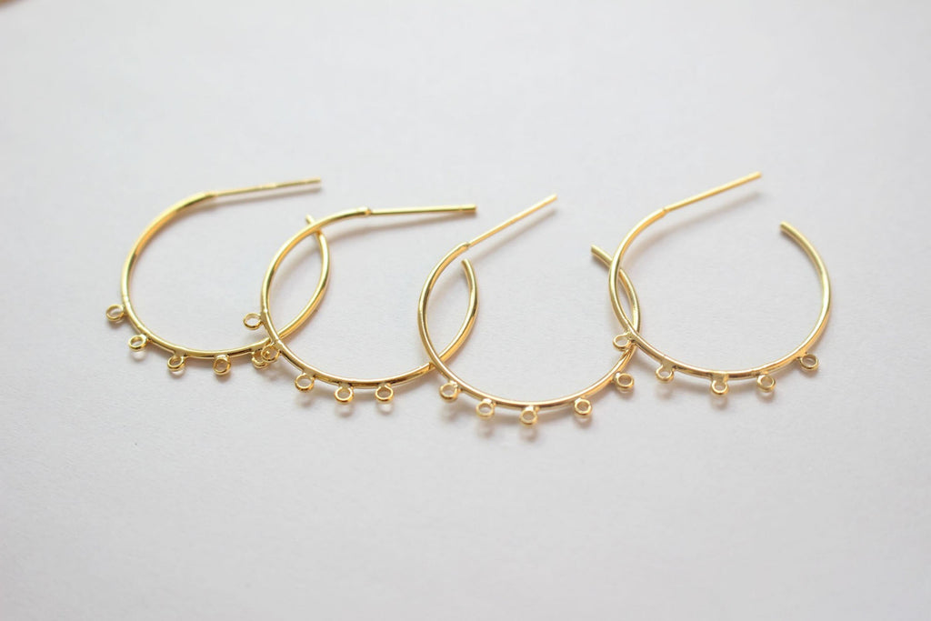 C Shape Earrings Post with 5 loops, 18K Gold, Nickel Free Earrings, Ear Stud Hypoallergenic Earring Findings BB079