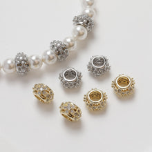 Cargar imagen en el visor de la galería, Cuentas espaciadoras con forma de flor de circonita pavé, chapadas en oro y plata de 14 quilates, cuentas redondas, delicadas cuentas para hacer aretes, accesorio de joyería GZ267