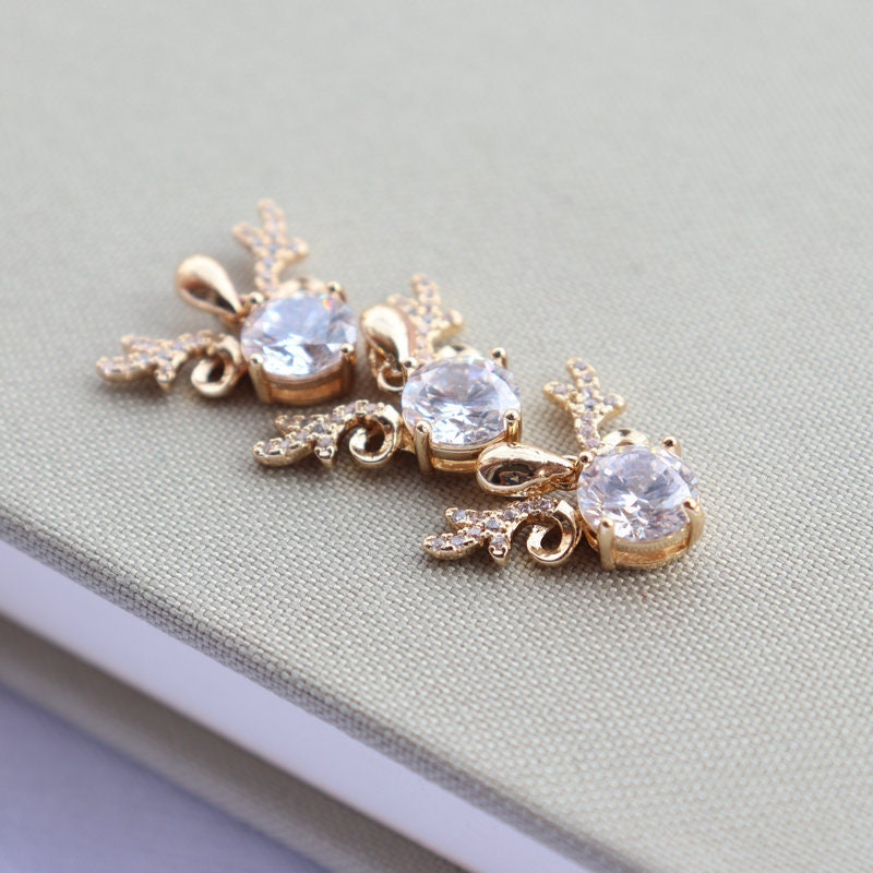 10pcs CZ Pave Small Deer Charm, Cubic Zircon Crystal Pendant, Bracelet Necklace Pendant, 14K Real Gold Plated, Jewelry Findings JY074-F217