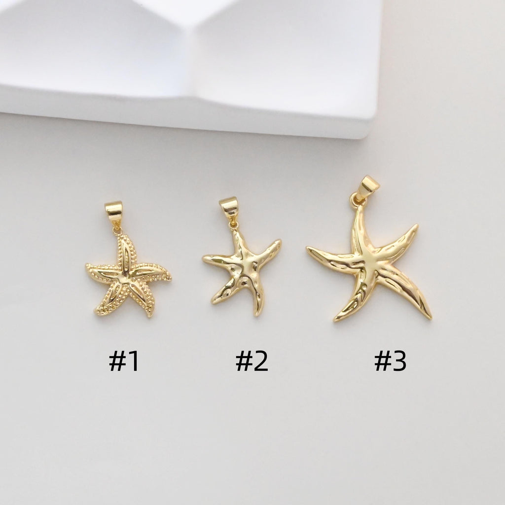 Starfish Charm, Gold Marine Life Pendant, 18k Gold Plated Brass, Necklace Making, Jewelry Findings S1318