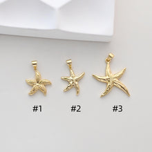 Load image into Gallery viewer, Starfish Charm, Gold Marine Life Pendant, 18k Gold Plated Brass, Necklace Making, Jewelry Findings S1318