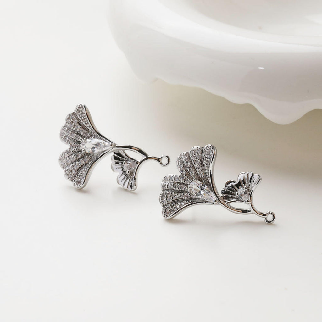 Maple Leaf Earrings Post With Loop, S925 Silver Ear Pin, Nickel Free Earrings, CZ Pave Ear Stud, Hypoallergenic Earring Findings GZ718