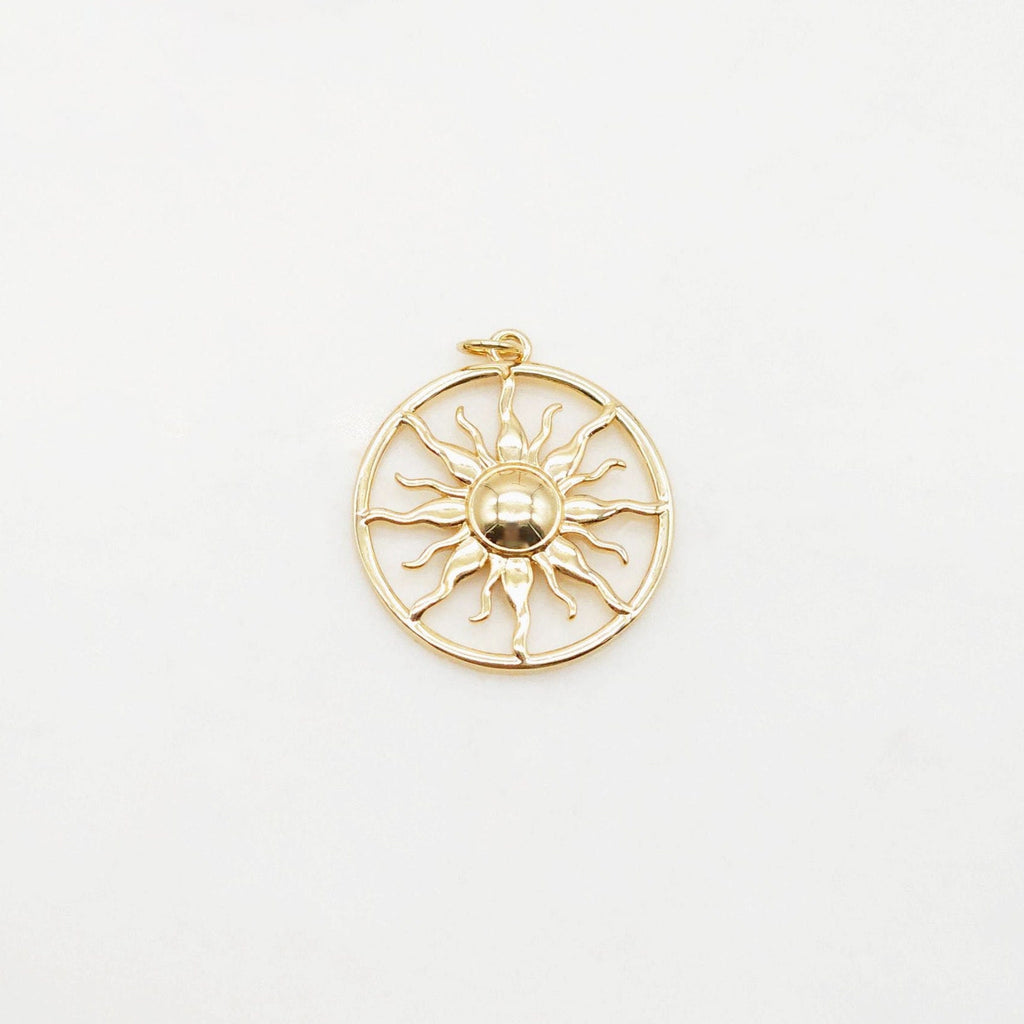 Sun Charm, Sunny Round Pendant, 18K Gold Plated Micro CZ Pave, 26mm, Necklace Making Charm, Jewelry Findings S20394