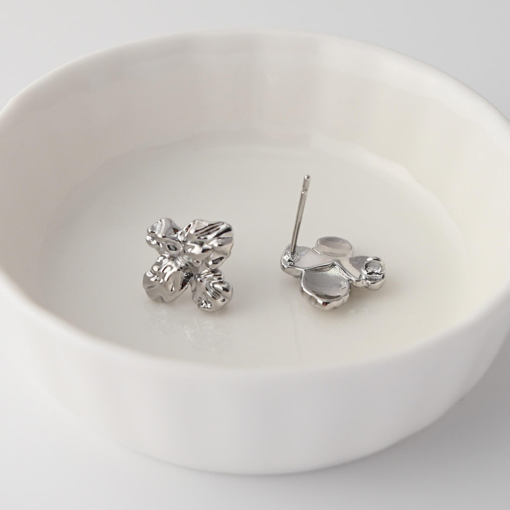 Pleated Flower Earrings Post With Loop, 18K Gold Plated, Nickel Free, S925 Silver Pin, Ear Stud Hypoallergenic Earring Findings D0447