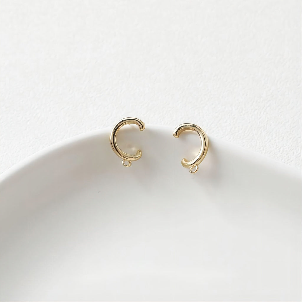 C Shape Earrings Post With Loop, 14K Gold, S925 Silver Ear Pin Nickel Free Earrings, Ear Stud Loop, Hypoallergenic Earring Findings GE049