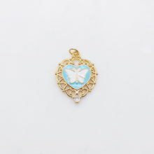 Load image into Gallery viewer, Enamel Butterfly Dangle Pendants, Heart Shape, 18K Gold Plated Enamel Butterfly Pendant, Earring Making Charm, Jewelry Findings S20552