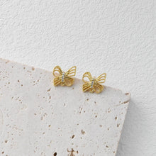 Load image into Gallery viewer, Butterfly Post Earring, 18K Real Gold Plated Brass Stud Earring With Loop, S925 Silver Pin, Nickel Free, Earring Finding D0416