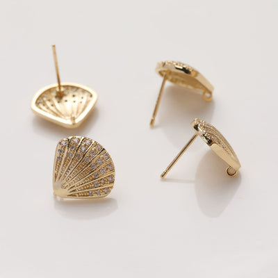Shell Ear Post With Loop, S925 Silver Ear Pin Nickel Free, Gold/Silver Ear Stud, Hypoallergenic Earring Findings JG069