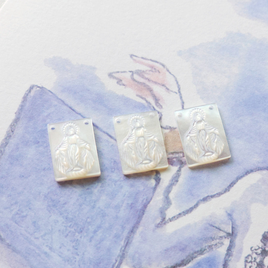 Colgante de concha de nácar blanco María, dije de concha de nácar blanco María grabado, accesorios de joyería de concha rectangular RY028