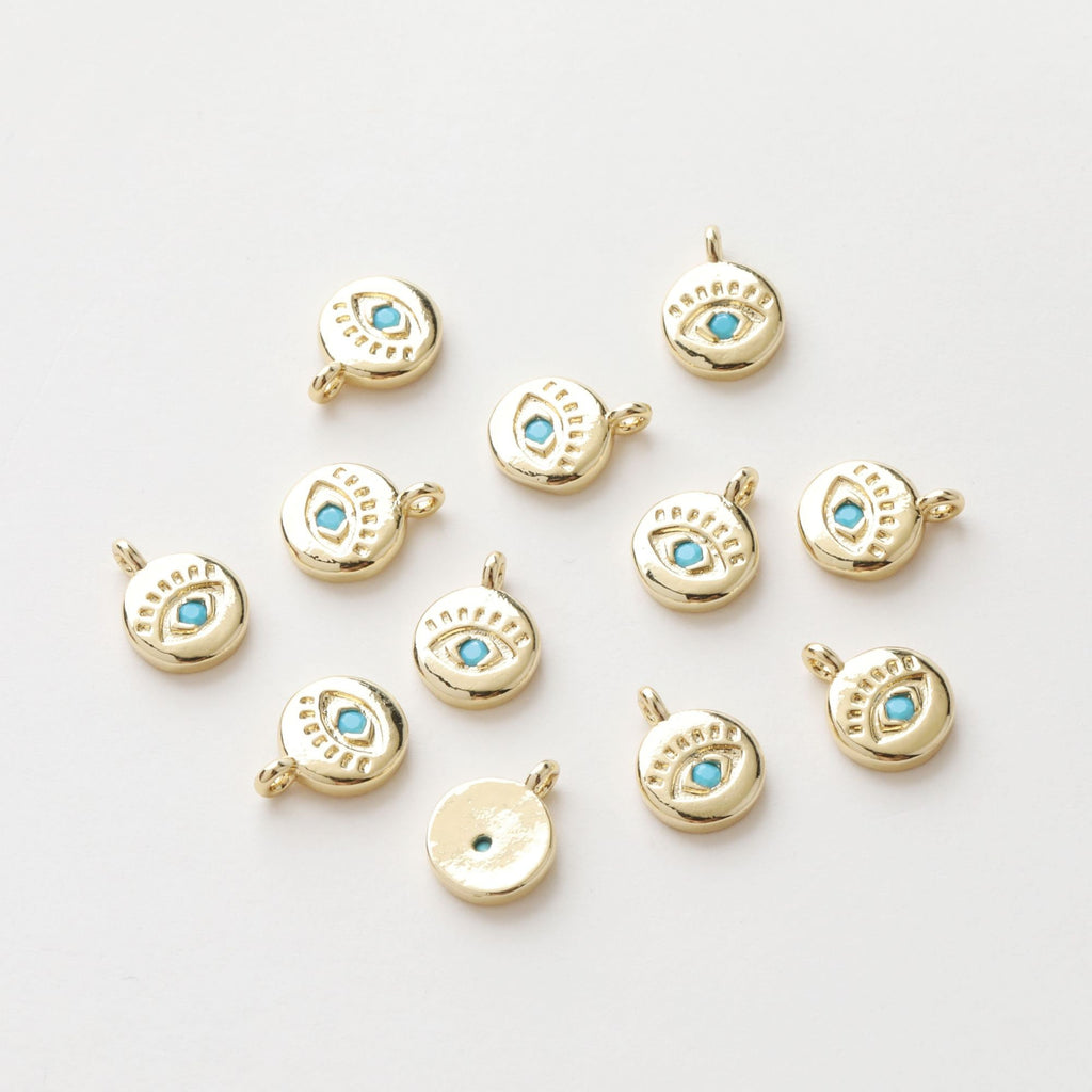 Evil Eye Charm, Drop, Round Shape, 18K Gold Plated Micro CZ Pave Eye Pendant, Necklace Making Charm, Jewelry Findings GZ190