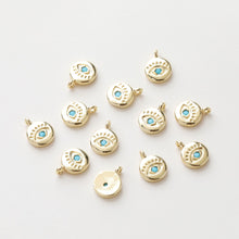 Load image into Gallery viewer, Evil Eye Charm, Drop, Round Shape, 18K Gold Plated Micro CZ Pave Eye Pendant, Necklace Making Charm, Jewelry Findings GZ190