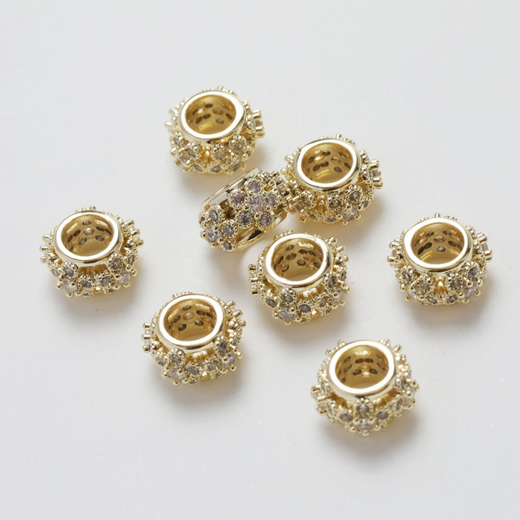 Cuentas espaciadoras con forma de flor de circonita pavé, chapadas en oro y plata de 14 quilates, cuentas redondas, delicadas cuentas para hacer aretes, accesorio de joyería GZ267