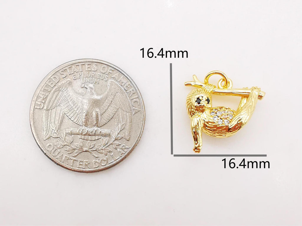 Sloth Charm, 18K Gold Plated Sloth Pendant, 16.4mm, 3D Sloth Animal Necklace Charm, Jewelry Findings S358