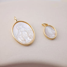 Load image into Gallery viewer, Saint Maria MOP Charms, Religious Charms, 18K Real Gold Plated Our Lady Pendants, Vintage Necklace Making Charms S1223